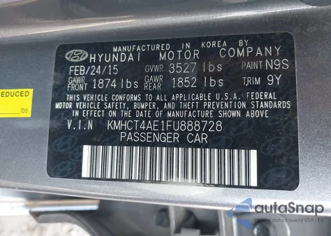 2015 Hyundai Accent Gls from USA, damaged, VIN KMHCT4AE1FU888728